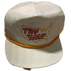 Vintage Cleveland Auto Trucker Rope Hat, OS Adjustable Snaps, White x Gold